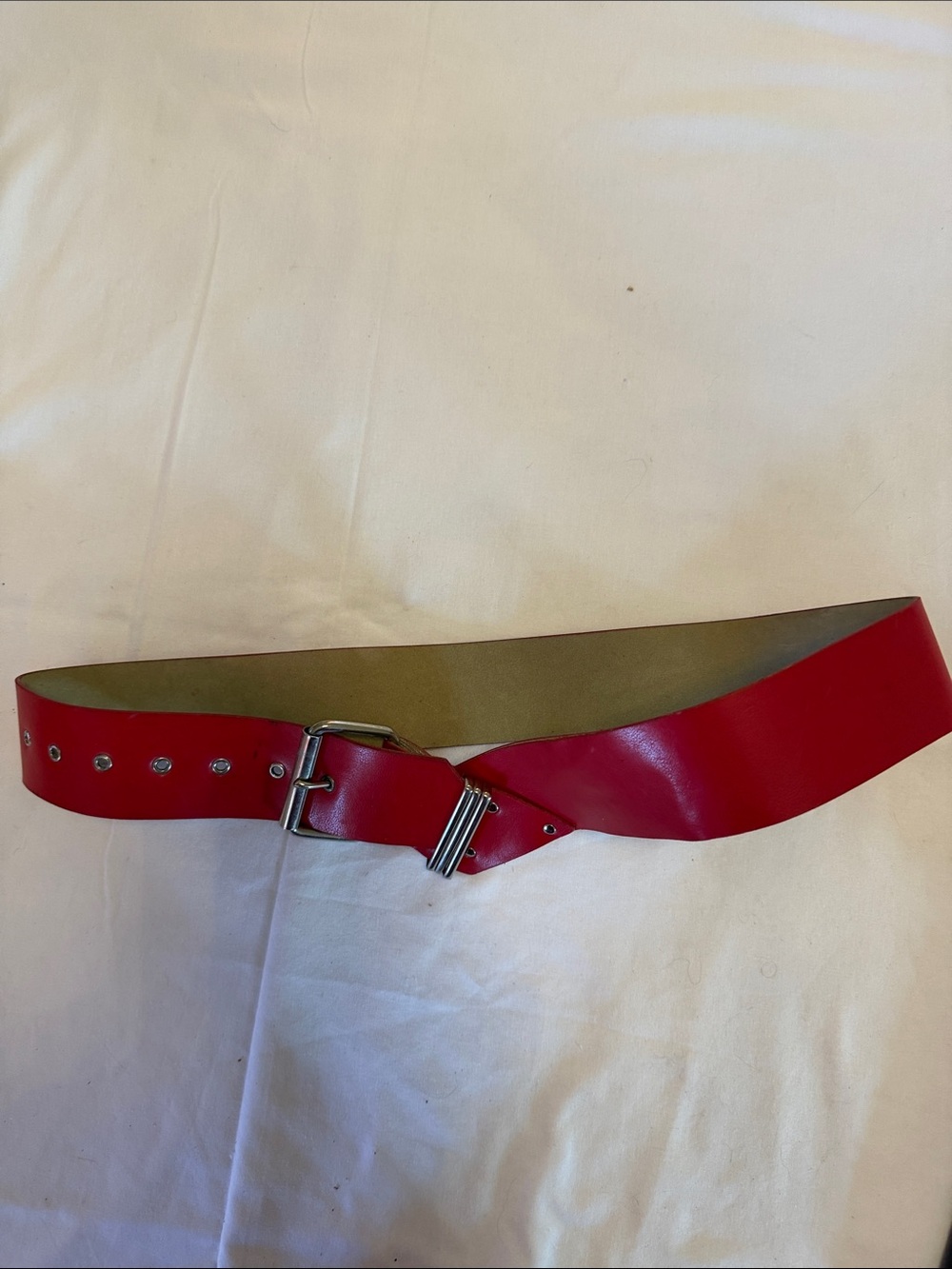 Women’s Red Belt with Silver-Tone Buckle 37” long